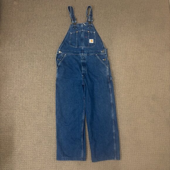 Vintage Carhartt Bib Overalls Youth Juniors 32X27 Cotton Straight Leg Utility - Picture 1 of 11